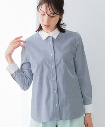 【選べる２タイプ】ストライプ柄ストレッチクレリックシャツ
