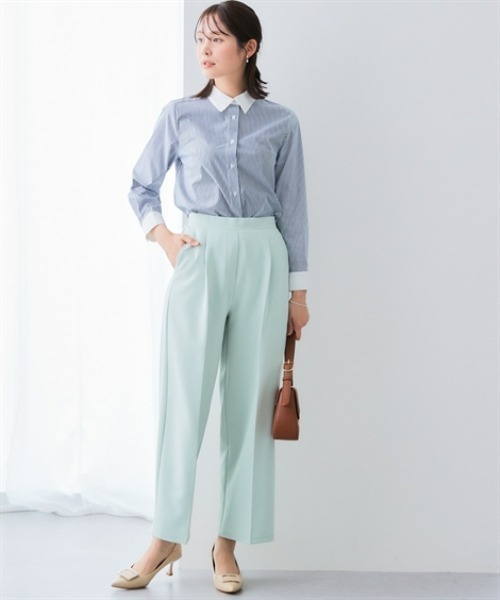 7days Life Styling(セブンデイズライフスタイリング)の「【選べる2タイプ】ストライプ柄ストレッチクレリックシャツ(シャツ/ブラウス・レディース・ネイビー系1/ネイビー系2・LL/L/M/S/3L)」の3枚目の写真