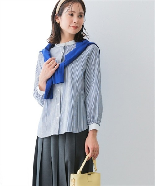 7days Life Styling(セブンデイズライフスタイリング)の「【選べる2タイプ】ストライプ柄ストレッチクレリックシャツ(シャツ/ブラウス・レディース・ネイビー系1/ネイビー系2・LL/L/M/S/3L)」の6枚目の写真