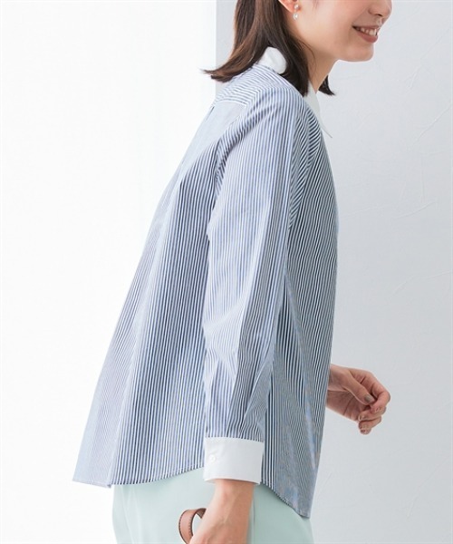 7days Life Styling(セブンデイズライフスタイリング)の「【選べる2タイプ】ストライプ柄ストレッチクレリックシャツ(シャツ/ブラウス・レディース・ネイビー系1/ネイビー系2・LL/L/M/S/3L)」の10枚目の写真