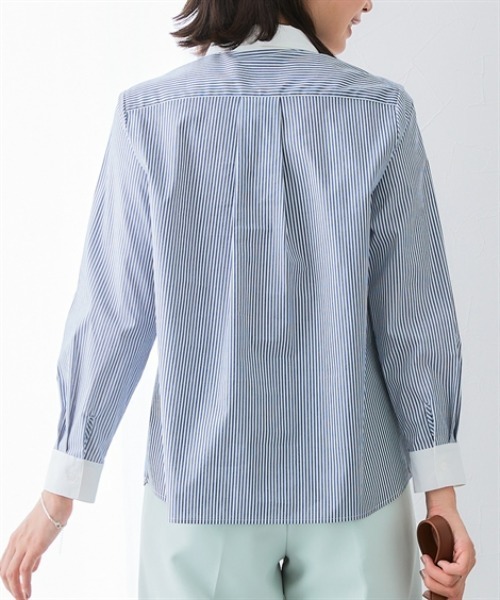 7days Life Styling(セブンデイズライフスタイリング)の「【選べる2タイプ】ストライプ柄ストレッチクレリックシャツ(シャツ/ブラウス・レディース・ネイビー系1/ネイビー系2・LL/L/M/S/3L)」の11枚目の写真