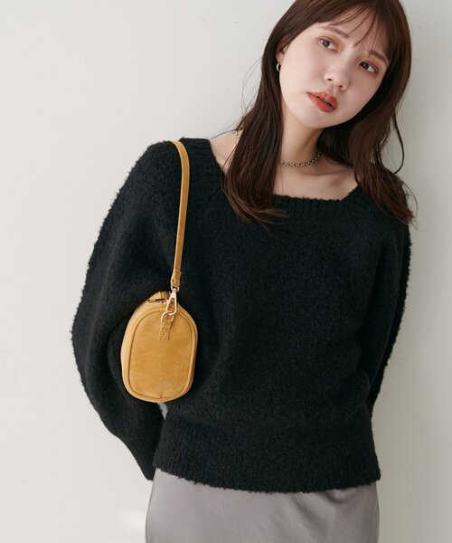 natural couture(ナチュラルクチュール)の「畦編みブークレスクエアニット(ニット/セーター・レディース・モカ/オレンジ/ブラック/オフホワイト・FREE)」の3枚目の写真