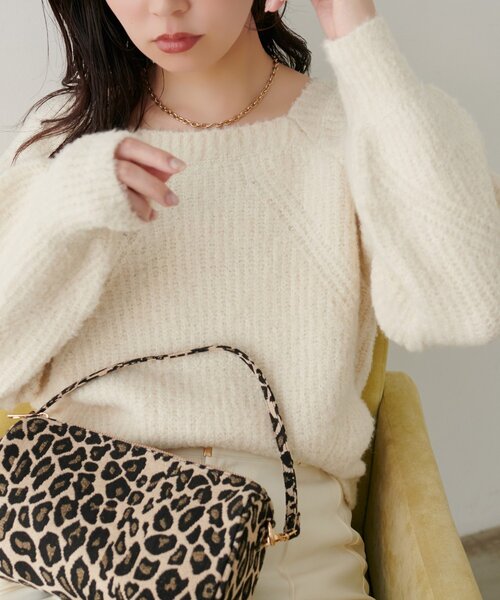 natural couture(ナチュラルクチュール)の「畦編みブークレスクエアニット(ニット/セーター・レディース・モカ/オレンジ/ブラック/オフホワイト・FREE)」の9枚目の写真