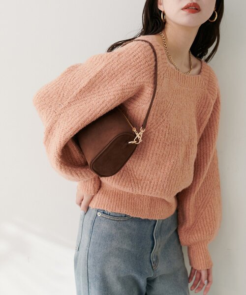 natural couture(ナチュラルクチュール)の「畦編みブークレスクエアニット(ニット/セーター・レディース・モカ/オレンジ/ブラック/オフホワイト・FREE)」の18枚目の写真