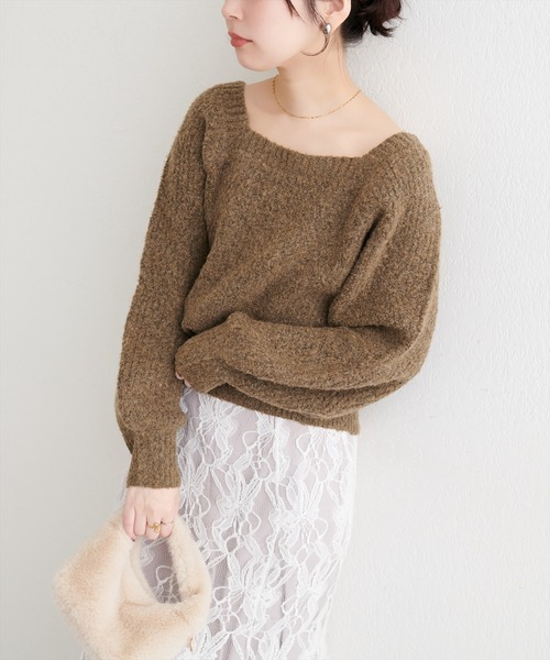 natural couture(ナチュラルクチュール)の「畦編みブークレスクエアニット(ニット/セーター・レディース・モカ/オレンジ/ブラック/オフホワイト・FREE)」の20枚目の写真