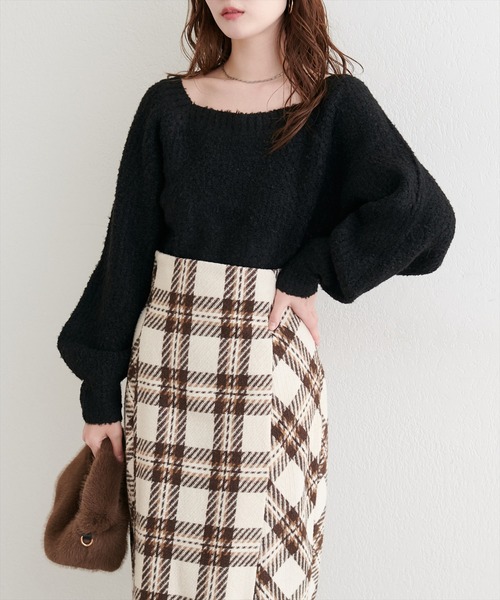 natural couture(ナチュラルクチュール)の「畦編みブークレスクエアニット(ニット/セーター・レディース・モカ/オレンジ/ブラック/オフホワイト・FREE)」の10枚目の写真