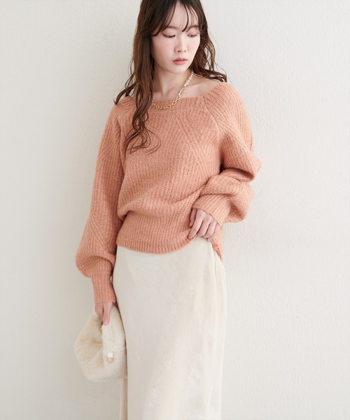 natural couture(ナチュラルクチュール)の「畦編みブークレスクエアニット(ニット/セーター・レディース・モカ/オレンジ/ブラック/オフホワイト・FREE)」の16枚目の写真