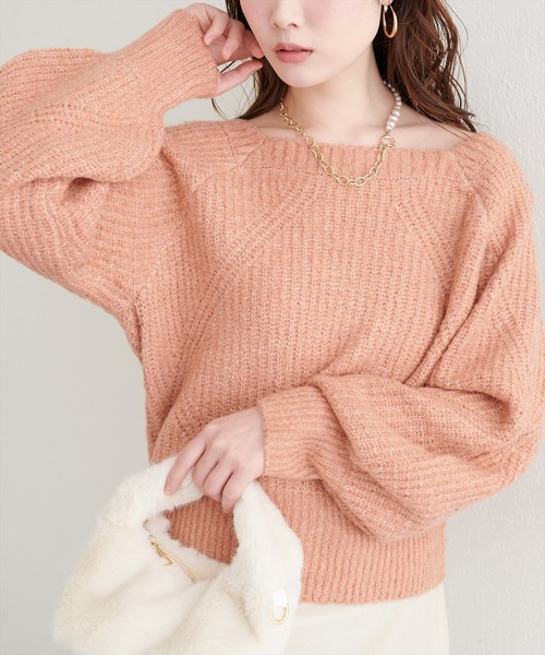 natural couture(ナチュラルクチュール)の「畦編みブークレスクエアニット(ニット/セーター・レディース・モカ/オレンジ/ブラック/オフホワイト・FREE)」の14枚目の写真