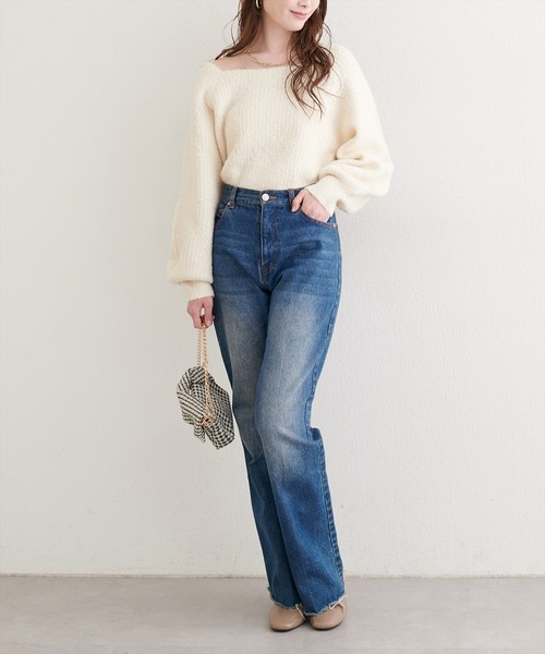 natural couture(ナチュラルクチュール)の「畦編みブークレスクエアニット(ニット/セーター・レディース・モカ/オレンジ/ブラック/オフホワイト・FREE)」の8枚目の写真