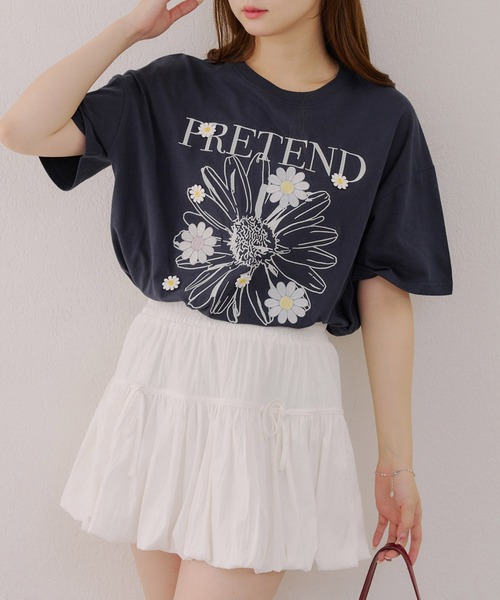 continuer de NICE CLAUP(コンティニューデナイスクラップ)の「ビックデイジープリントTシャツ(Tシャツ/カットソー・レディース・ネイビー/オフホワイト/オートミール・FREE)」の3枚目の写真