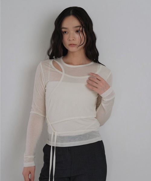 Geeong(ジーオン)の「シアー レイヤードデザイン トップス 長袖(Tシャツ/カットソー・レディース・アイボリー/ブラック/グレー系その他/ブルー系その他・FREE)」の1枚目の写真
