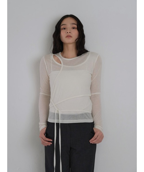 シアー レイヤードデザイン トップス 長袖（Tシャツ/カットソー