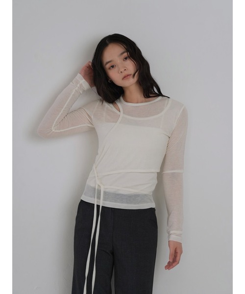 Geeong(ジーオン)の「シアー レイヤードデザイン トップス 長袖(Tシャツ/カットソー・レディース・アイボリー/ブラック/グレー系その他/ブルー系その他・FREE)」の8枚目の写真