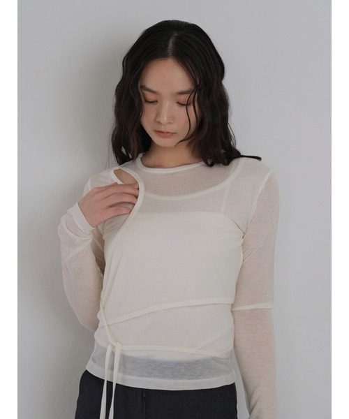 Geeong(ジーオン)の「シアー レイヤードデザイン トップス 長袖(Tシャツ/カットソー・レディース・アイボリー/ブラック/グレー系その他/ブルー系その他・FREE)」の5枚目の写真