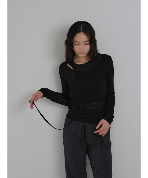 Geeong(ジーオン)の「シアー レイヤードデザイン トップス 長袖(Tシャツ/カットソー・レディース・アイボリー/ブラック/グレー系その他/ブルー系その他・FREE)」の14枚目の写真