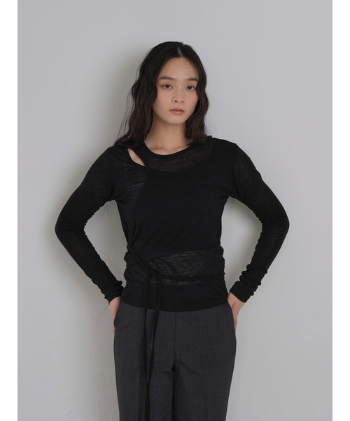 Geeong(ジーオン)の「シアー レイヤードデザイン トップス 長袖(Tシャツ/カットソー・レディース・アイボリー/ブラック/グレー系その他/ブルー系その他・FREE)」の15枚目の写真