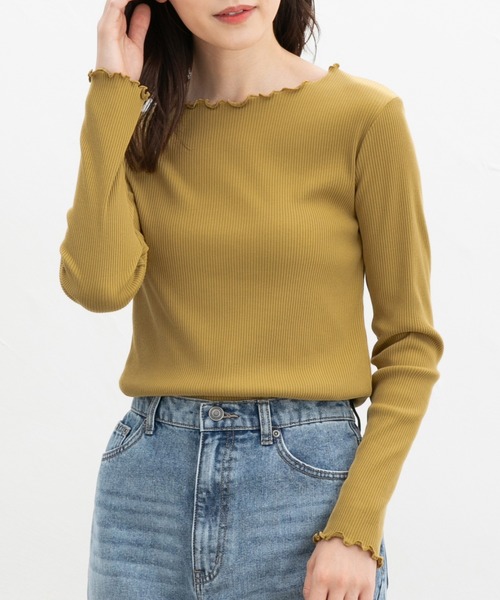 Honeys(ハニーズ)の「メロー使いトップス(Tシャツ/カットソー・レディース・アイボリー/ブラック/ブラック×ベージュ/ホワイト×ブラック/マスタード/ボルドー・S/LL/L/M)」の5枚目の写真