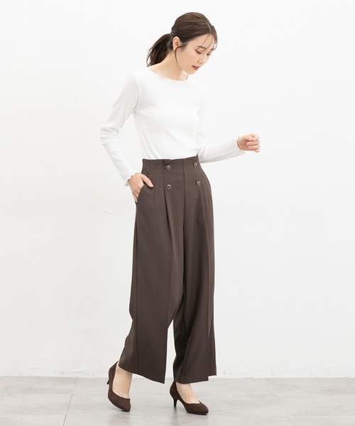 Honeys(ハニーズ)の「メロー使いトップス(Tシャツ/カットソー・レディース・アイボリー/ブラック/ブラック×ベージュ/ホワイト×ブラック/マスタード/ボルドー・S/LL/L/M)」の8枚目の写真