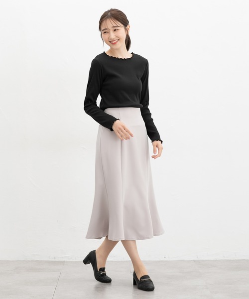 Honeys(ハニーズ)の「メロー使いトップス(Tシャツ/カットソー・レディース・アイボリー/ブラック/ブラック×ベージュ/ホワイト×ブラック/マスタード/ボルドー・S/LL/L/M)」の10枚目の写真