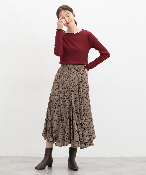 Honeys(ハニーズ)の「メロー使いトップス(Tシャツ/カットソー・レディース・アイボリー/ブラック/ブラック×ベージュ/ホワイト×ブラック/マスタード/ボルドー・S/LL/L/M)」の12枚目の写真