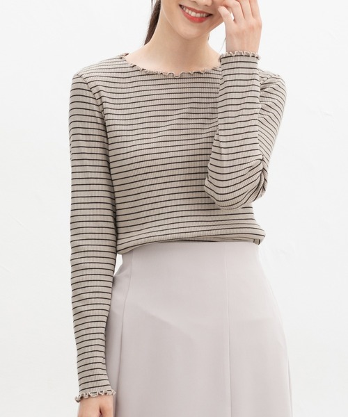 Honeys(ハニーズ)の「メロー使いトップス(Tシャツ/カットソー・レディース・アイボリー/ブラック/ブラック×ベージュ/ホワイト×ブラック/マスタード/ボルドー・S/LL/L/M)」の21枚目の写真