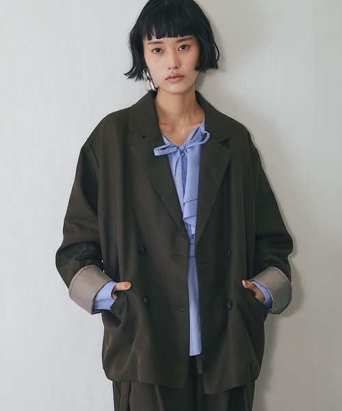 ANOTHER S（アナザーエス）の「セットアップ可ヘザーエステル袖折り返しジャケット（テーラードジャケット・レディース・ベージュ/ブラウン/ブラック・FREE）」の3枚目の写真