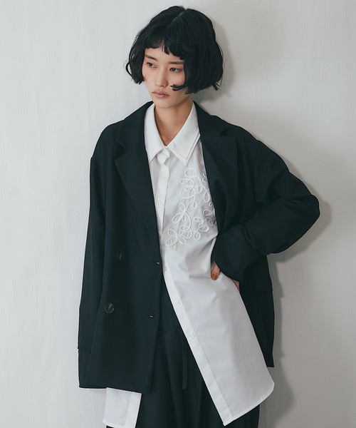 ANOTHER S（アナザーエス）の「セットアップ可ヘザーエステル袖折り返しジャケット（テーラードジャケット・レディース・ベージュ/ブラウン/ブラック・FREE）」の21枚目の写真