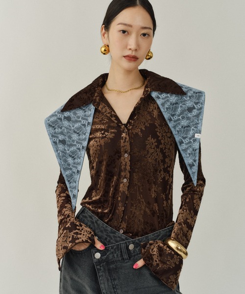 yae（ヤエ）の「Sheer opal slim fit shirt / シアーオパールスリムフィットシャツ（シャツ/ブラウス・レディース・ブラウン/ネイビー/ライトグリーン・FREE）」の22枚目の写真