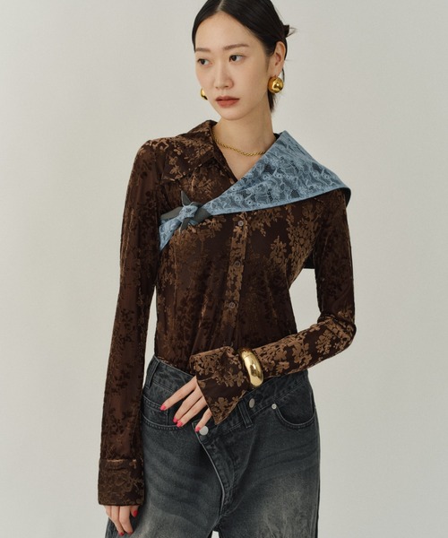 yae（ヤエ）の「Sheer opal slim fit shirt / シアーオパールスリムフィットシャツ（シャツ/ブラウス・レディース・ブラウン/ネイビー/ライトグリーン・FREE）」の22枚目の写真