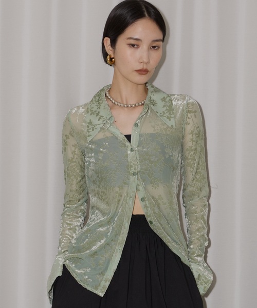 セール】Sheer opal slim fit shirt / シアーオパールスリムフィット