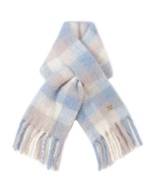 PAUL&JOE（ポールアンドジョー）の「ボリュームマフラー ”チェック 無地” ネコチャーム（マフラー・レディース・ネイビー/オフホワイト/ピンク/ブラウン/ライトグレー/ピンク系その他/ブラウン系その他/サックスブルー・FREE）」の12枚目の写真