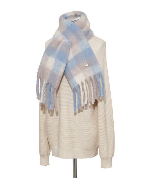 PAUL&JOE（ポールアンドジョー）の「ボリュームマフラー ”チェック 無地” ネコチャーム（マフラー・レディース・ネイビー/オフホワイト/ピンク/ブラウン/ライトグレー/ピンク系その他/ブラウン系その他/サックスブルー・FREE）」の14枚目の写真