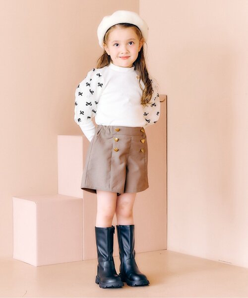 apres les cours（アプレレクール）の「【ジュニア対応】ハートポケットショートパンツ（その他パンツ・キッズ・ベージュ/インディゴブルー/チェック・90/100/110/120/80/130/140）」の4枚目の写真