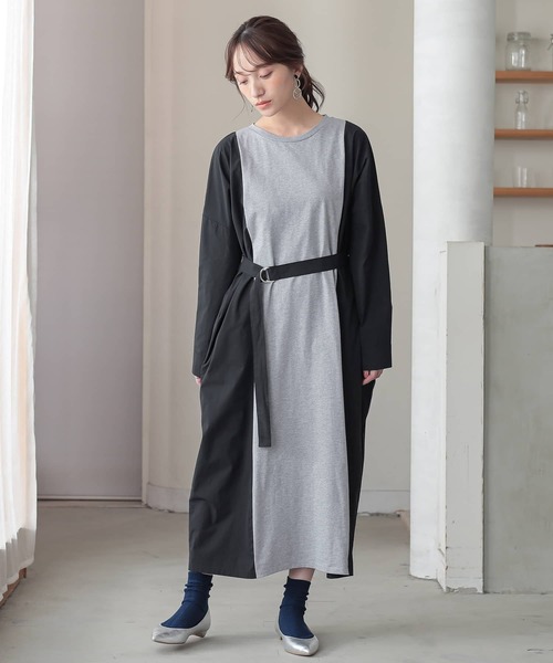 n'OrLABEL(ノアールレーベル)の「ベルト付き異素材配色ワンピース(ワンピース・レディース・ベージュ/ブラック・FREE)」の22枚目の写真