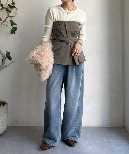 DouDou(ドゥドゥ)の「ボートネックリブニット(ニット/セーター・レディース・グレー/オフホワイト/ブラック/ブラウン/ボルドー・FREE)」の7枚目の写真