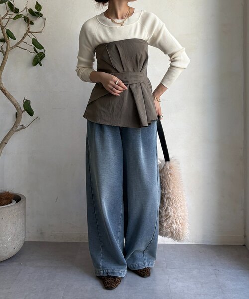 DouDou(ドゥドゥ)の「ボートネックリブニット(ニット/セーター・レディース・グレー/オフホワイト/ブラック/ブラウン/ボルドー・FREE)」の8枚目の写真