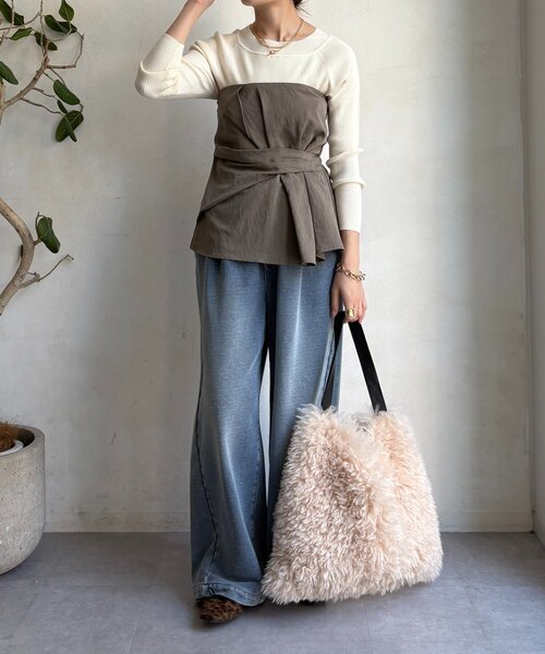 DouDou(ドゥドゥ)の「ボートネックリブニット(ニット/セーター・レディース・グレー/オフホワイト/ブラック/ブラウン/ボルドー・FREE)」の9枚目の写真