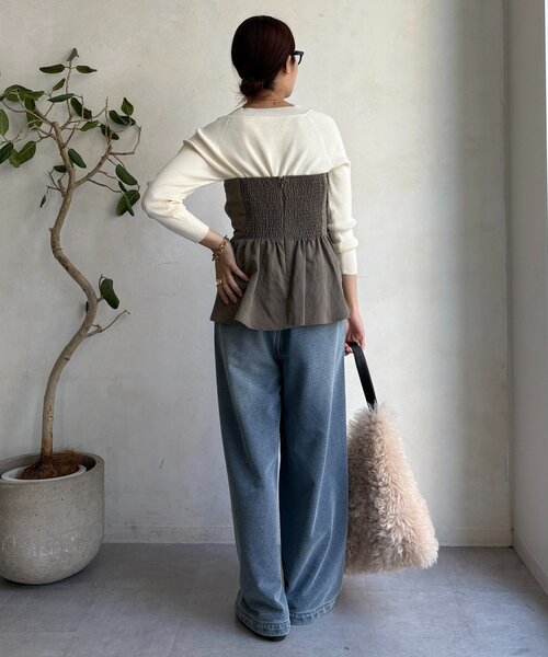 DouDou(ドゥドゥ)の「ボートネックリブニット(ニット/セーター・レディース・グレー/オフホワイト/ブラック/ブラウン/ボルドー・FREE)」の10枚目の写真