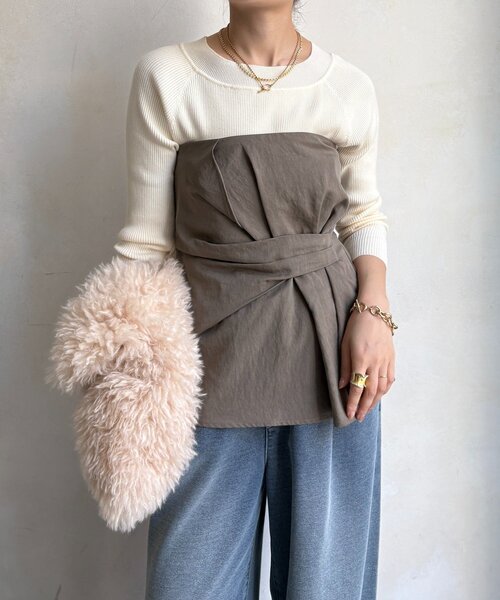 DouDou(ドゥドゥ)の「ボートネックリブニット(ニット/セーター・レディース・グレー/オフホワイト/ブラック/ブラウン/ボルドー・FREE)」の11枚目の写真