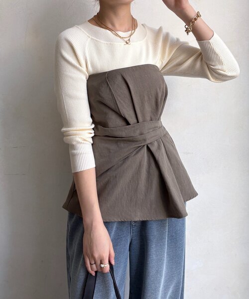 DouDou(ドゥドゥ)の「ボートネックリブニット(ニット/セーター・レディース・グレー/オフホワイト/ブラック/ブラウン/ボルドー・FREE)」の12枚目の写真