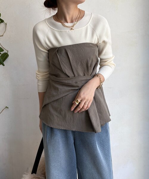 DouDou(ドゥドゥ)の「ボートネックリブニット(ニット/セーター・レディース・グレー/オフホワイト/ブラック/ブラウン/ボルドー・FREE)」の13枚目の写真