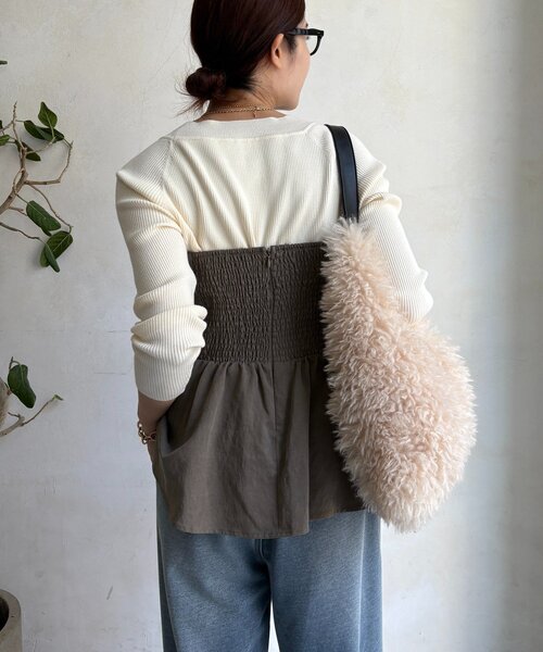 DouDou(ドゥドゥ)の「ボートネックリブニット(ニット/セーター・レディース・グレー/オフホワイト/ブラック/ブラウン/ボルドー・FREE)」の14枚目の写真