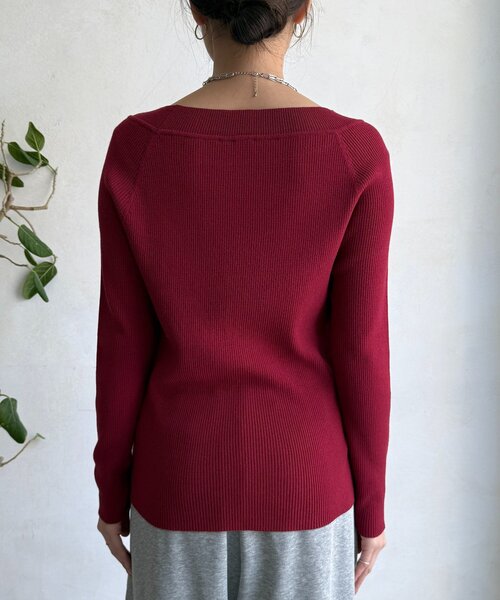 DouDou(ドゥドゥ)の「ボートネックリブニット(ニット/セーター・レディース・グレー/オフホワイト/ブラック/ブラウン/ボルドー・FREE)」の22枚目の写真