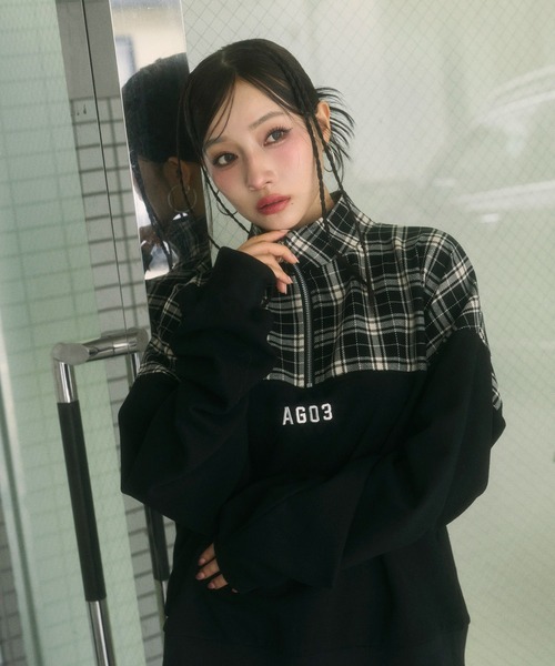 ANDGEEBEE（アンジービー）の「UNISEX チェックドッキングスウェット（スウェット・レディース・ブラック/ネイビー・FREE）」の4枚目の写真