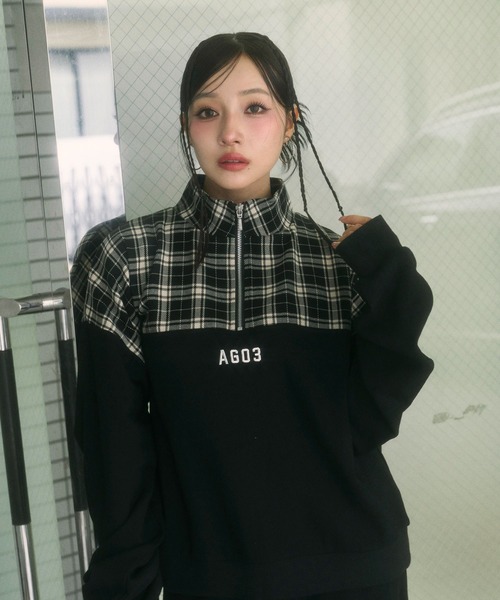 ANDGEEBEE（アンジービー）の「UNISEX チェックドッキングスウェット（スウェット・レディース・ブラック/ネイビー・FREE）」の5枚目の写真