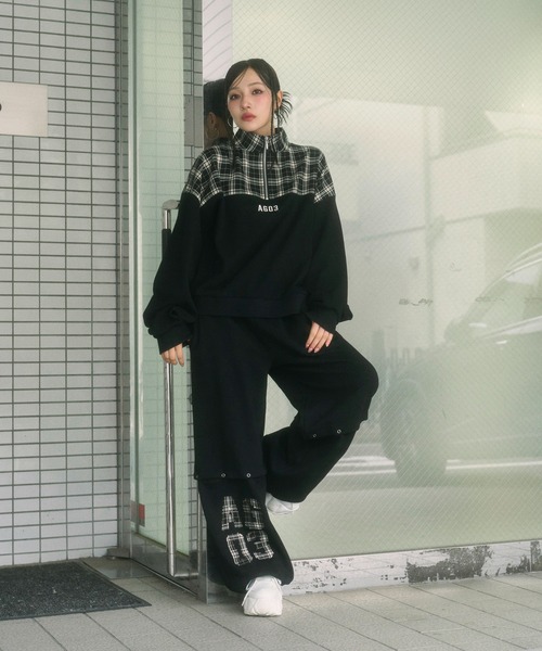 ANDGEEBEE（アンジービー）の「UNISEX チェックドッキングスウェット（スウェット・レディース・ブラック/ネイビー・FREE）」の7枚目の写真