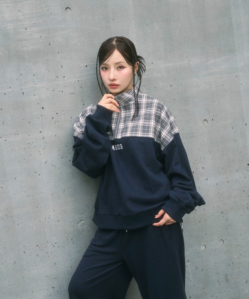 ANDGEEBEE（アンジービー）の「UNISEX チェックドッキングスウェット（スウェット・レディース・ブラック/ネイビー・FREE）」の8枚目の写真