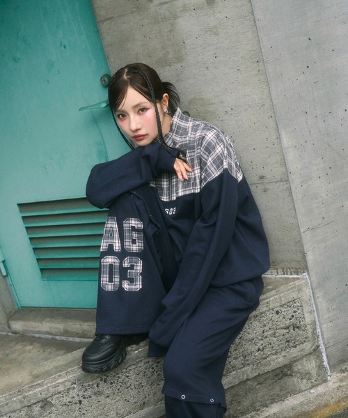 ANDGEEBEE（アンジービー）の「UNISEX チェックドッキングスウェット（スウェット・レディース・ブラック/ネイビー・FREE）」の10枚目の写真