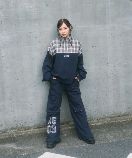 ANDGEEBEE（アンジービー）の「UNISEX チェックドッキングスウェット（スウェット・レディース・ブラック/ネイビー・FREE）」の11枚目の写真