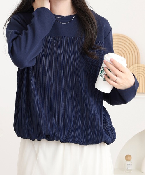 BRODIAEA(ブローディア)の「BRODIAEA 異素材切り替えプリーツプルオーバー(Tシャツ/カットソー・レディース・ブラック/ネイビー/カーキ・40)」の3枚目の写真